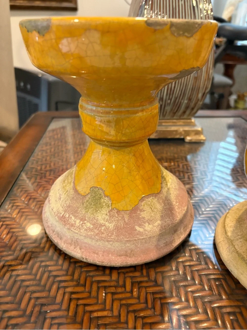 Pottery Barn Yellow Pedestal Set